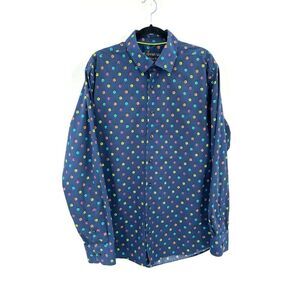 LUCHIANO VISCONTI Navy Blue Rainbow Flower Long Sleeve Button Up Dress Shirt XL